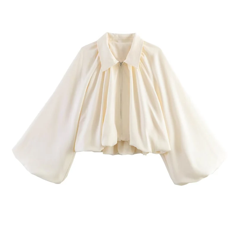 Damen Kurzcape mit Volumenärmeln, Reißverschluss und gerafftem Saum Drune