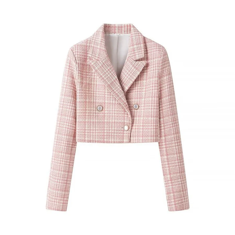 Damen Kurzblazer im Bouclé‑Tweed mit Reverskragen und Zierknöpfen Drune