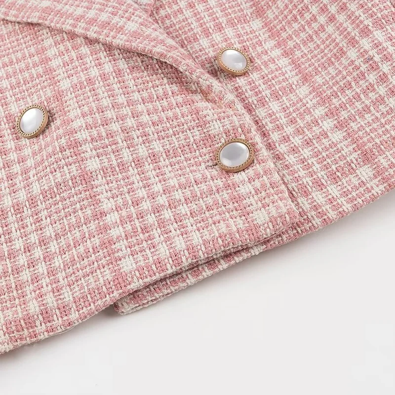 Damen Kurzblazer im Bouclé‑Tweed mit Reverskragen und Zierknöpfen Drune