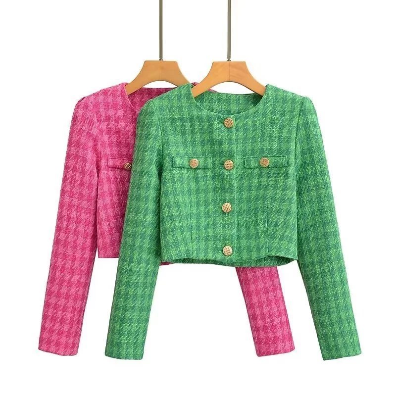 Damen Kurzblazer aus Bouclé-Tweed mit kastiger Cropped‑Silhouette und kragenlosem Design Drune