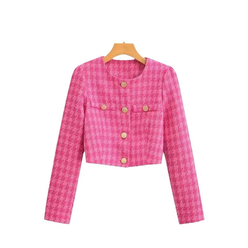 Damen Kurzblazer aus Bouclé-Tweed mit kastiger Cropped‑Silhouette und kragenlosem Design Drune