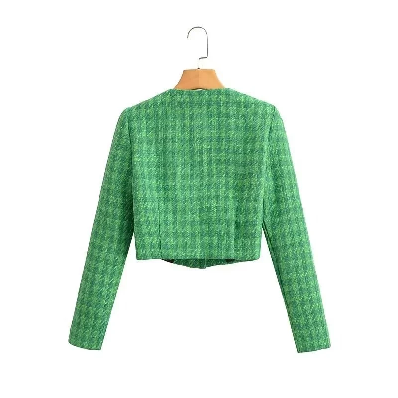 Damen Kurzblazer aus Bouclé-Tweed mit kastiger Cropped‑Silhouette und kragenlosem Design Drune