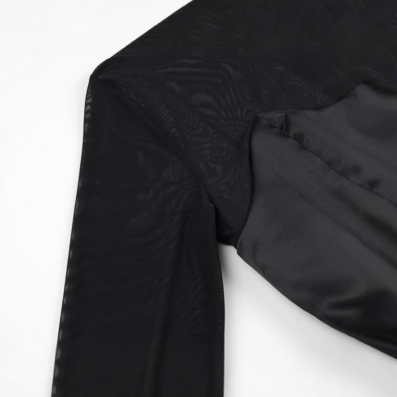 Damen Kurzabendkleid mit Stehkragen, transparenten Mesh-Ärmeln und Korsagen-Optik Drune