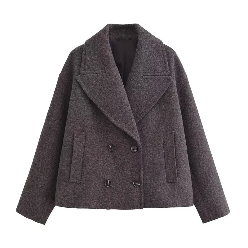 Damen Kurz geschnittener Wollmix-Peacoat mit weitem Revers und Eingrifftaschen Drune