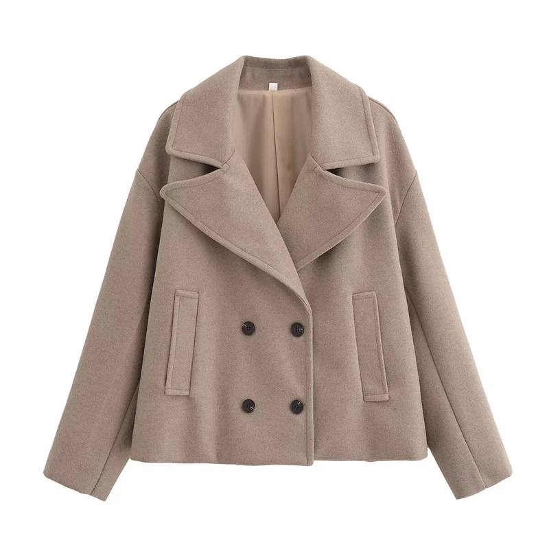 Damen Kurz geschnittener Wollmix-Peacoat mit weitem Revers und Eingrifftaschen Drune