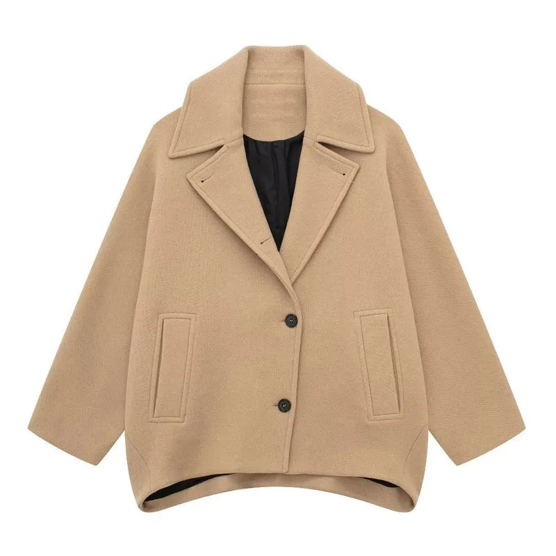 Damen Kurz geschnittener Oversize-Wollmix-Caban mit weitem Revers und kastiger Silhouette Drune