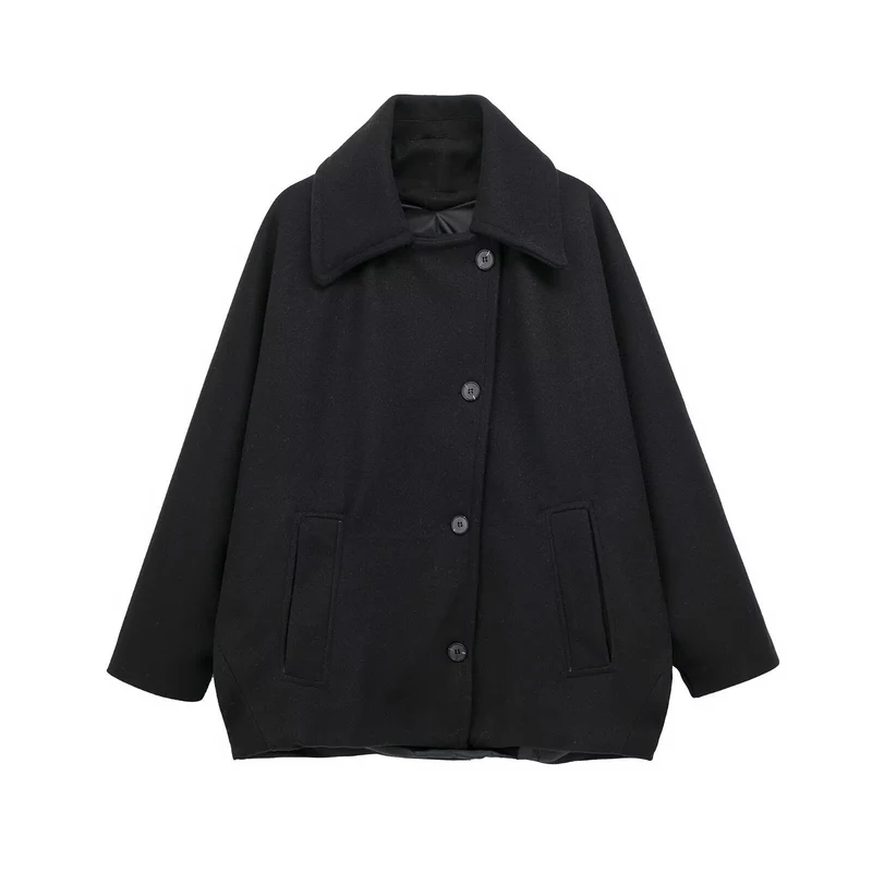 Damen Kurz geschnittener Oversize-Wollmix-Caban mit weitem Revers und kastiger Silhouette Drune