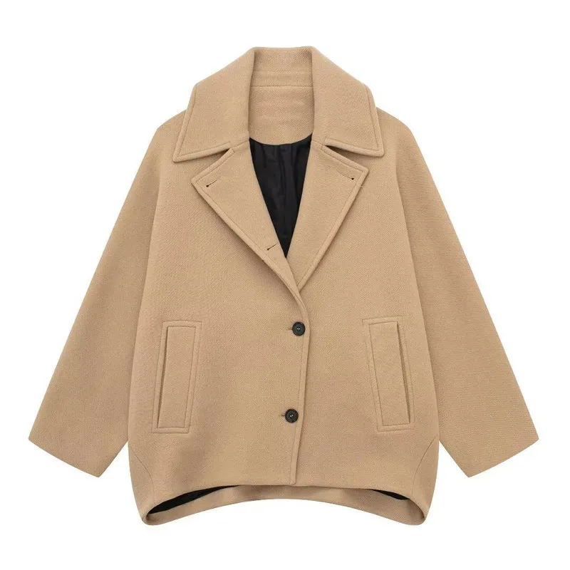 Damen Kurz geschnittener Oversize-Wollmix-Caban mit weitem Revers und kastiger Silhouette Drune