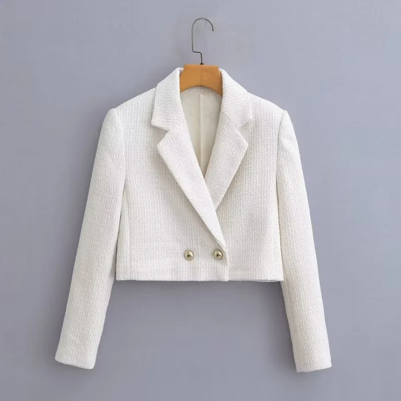 Damen Kurz geschnittener Bouclé-Blazer mit taillierter Silhouette und Doppelknopf Drune