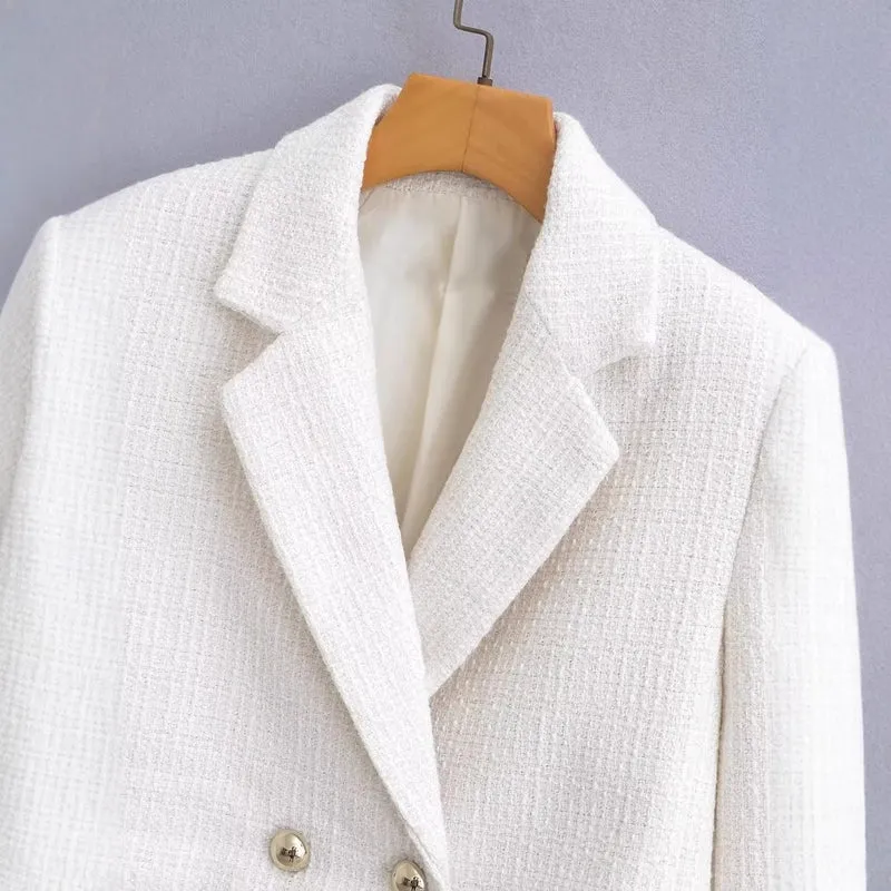 Damen Kurz geschnittener Bouclé-Blazer mit taillierter Silhouette und Doppelknopf Drune