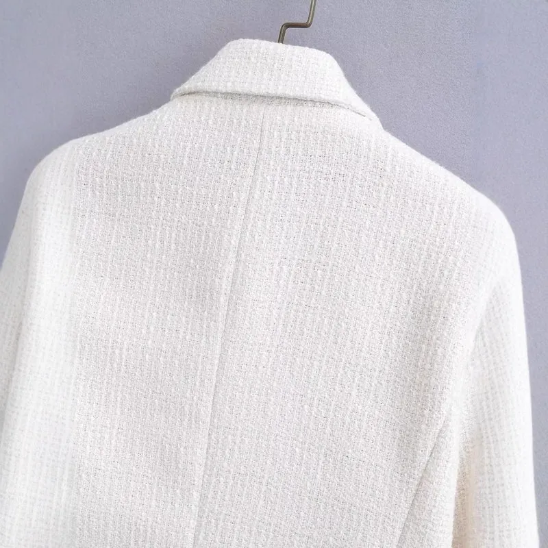 Damen Kurz geschnittener Bouclé-Blazer mit taillierter Silhouette und Doppelknopf Drune