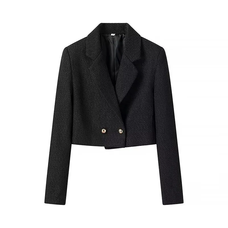 Damen Kurz geschnittener Bouclé-Blazer mit taillierter Silhouette und Doppelknopf Drune