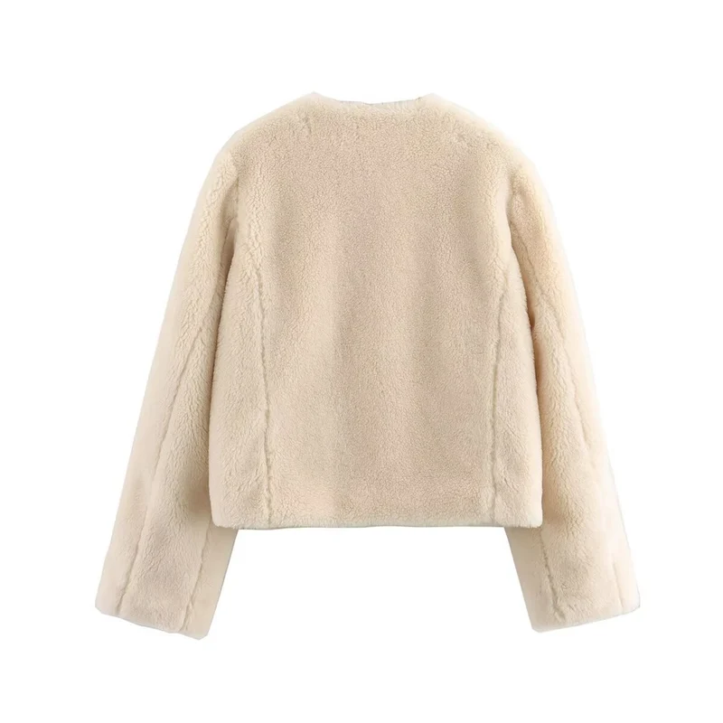 Damen Kurz geschnittene Teddyjacke mit Knebelverschlüssen und aufgesetzten Taschen Drune
