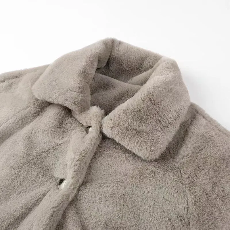 Damen Kurz geschnittene Teddy‑Fleecejacke mit Hemdkragen, verdeckter Knopfleiste und Eingrifftaschen Drune