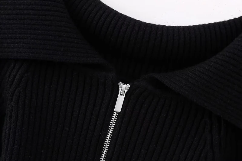 Damen Kurz geschnittene Rippenstrick-Jacke mit weitem Carmenkragen und durchgehendem Reißverschluss Drune