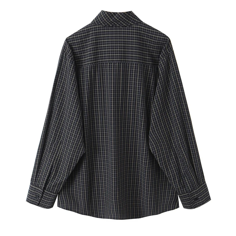 Damen Kariertes Blusenshirt mit Schluppe und weiter Passform Drune