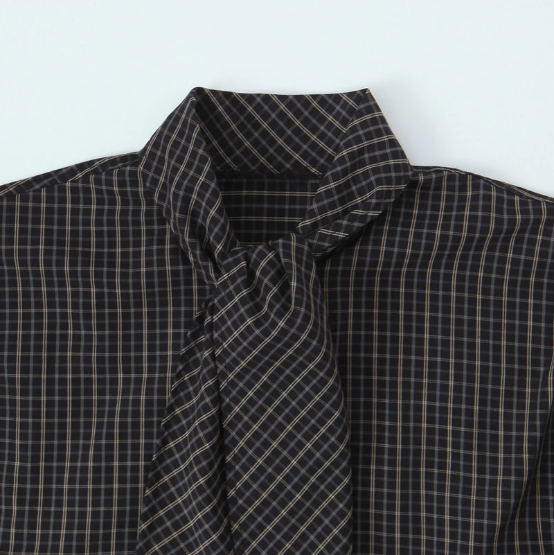Damen Kariertes Blusenshirt mit Schluppe und weiter Passform Drune
