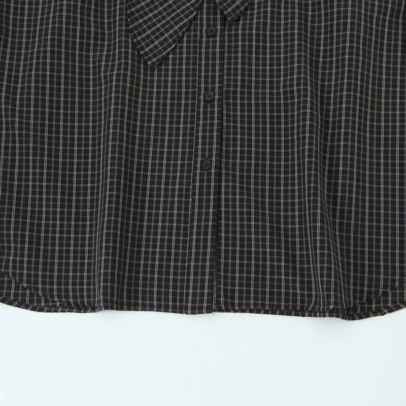Damen Kariertes Blusenshirt mit Schluppe und weiter Passform Drune