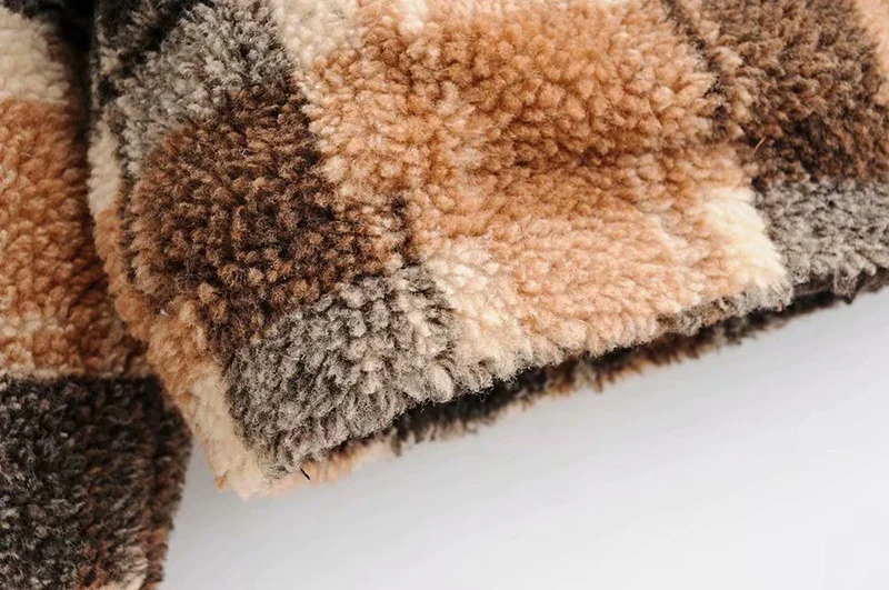 Damen Karierte Teddyjacke mit Reißverschluss, Oversize‑Schnitt und Kunstfellfutter Drune
