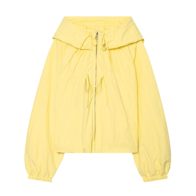 Damen Kapuzen-Cropped-Outdoorjacke mit Tunnelzug und elastischem Saum Drune
