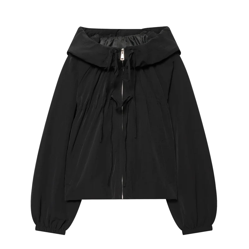 Damen Kapuzen-Cropped-Outdoorjacke mit Tunnelzug und elastischem Saum Drune