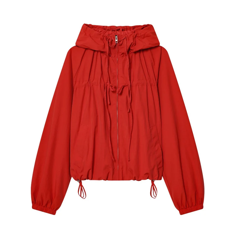 Damen Kapuzen-Cropped-Outdoorjacke mit Tunnelzug und elastischem Saum Drune