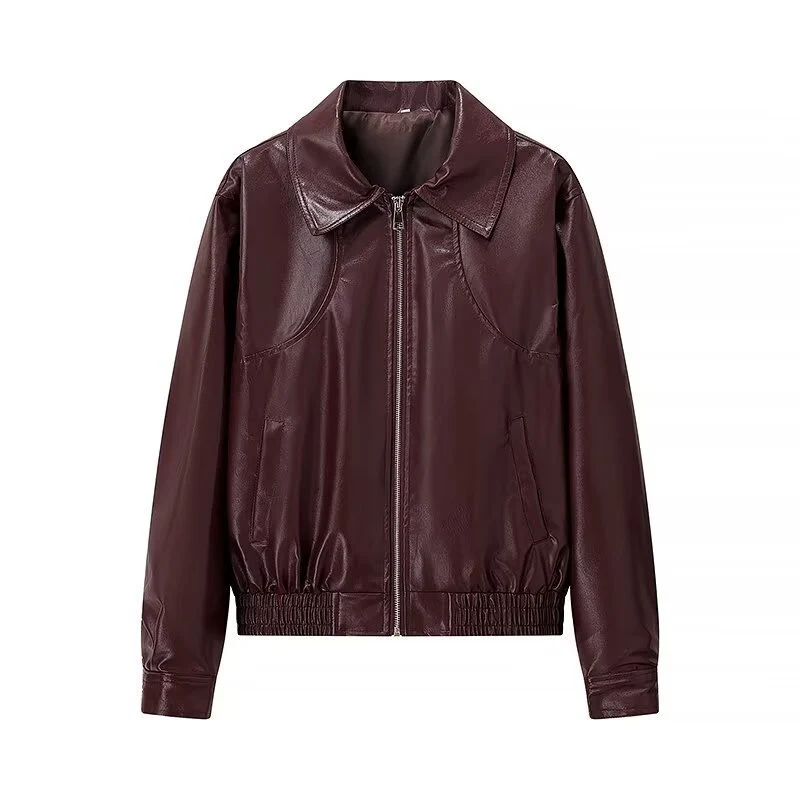 Damen Glänzende Kunstleder-Blousonjacke mit Reißverschluss und elastischem Saum Drune