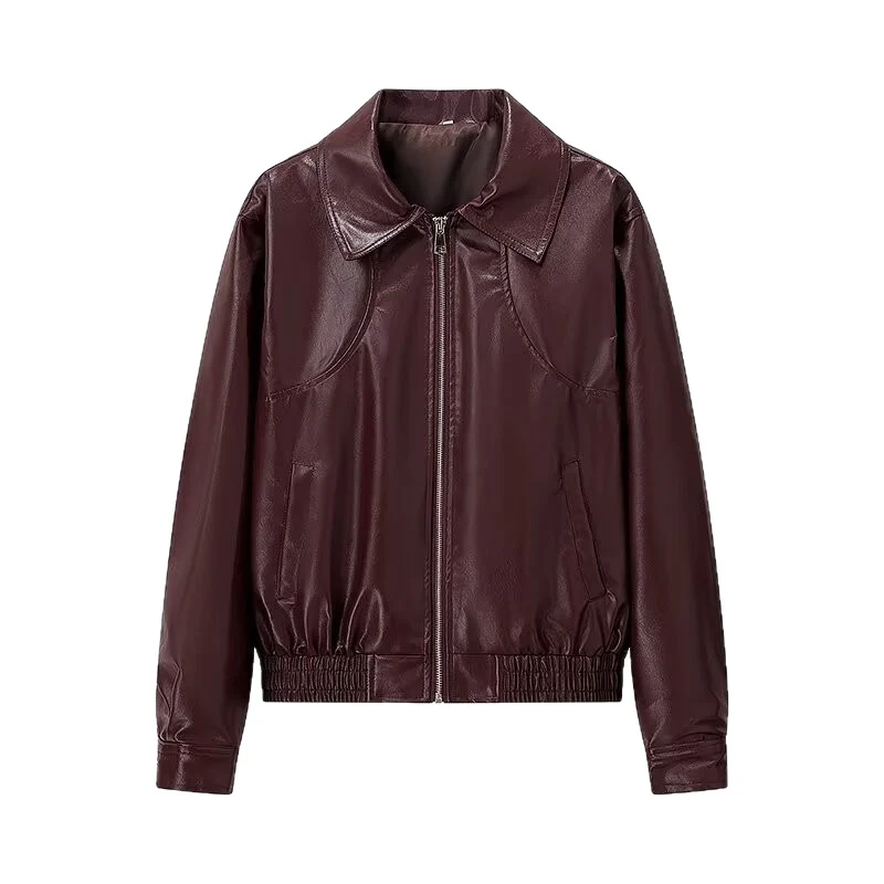 Damen Glänzende Kunstleder-Blousonjacke mit Reißverschluss und elastischem Saum Drune