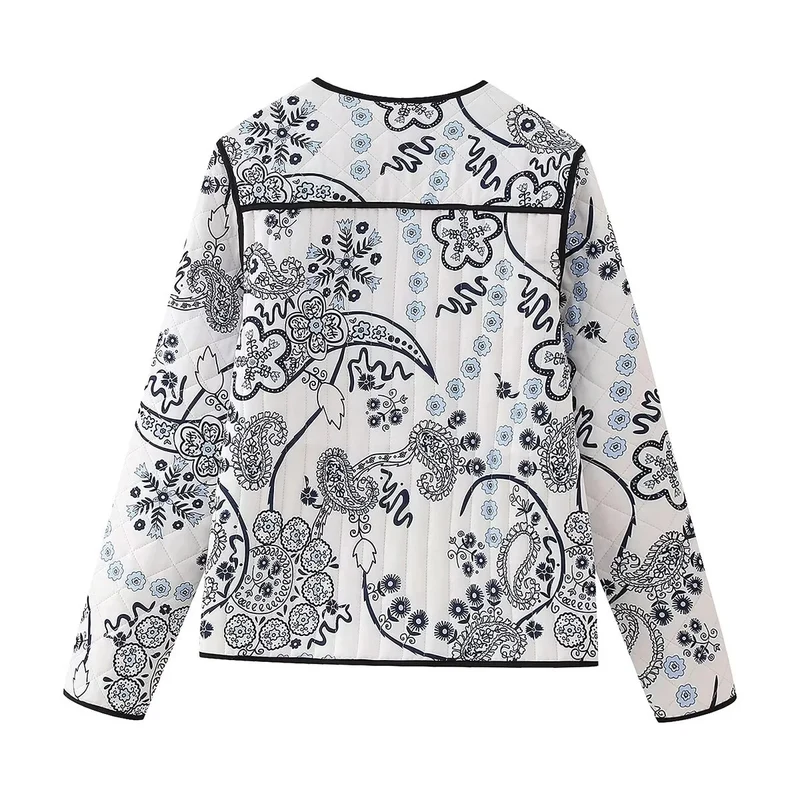 Damen Gestepptes Paisley‑Print Steppjacke mit Kontrastpaspel und Rundhalsausschnitt Drune