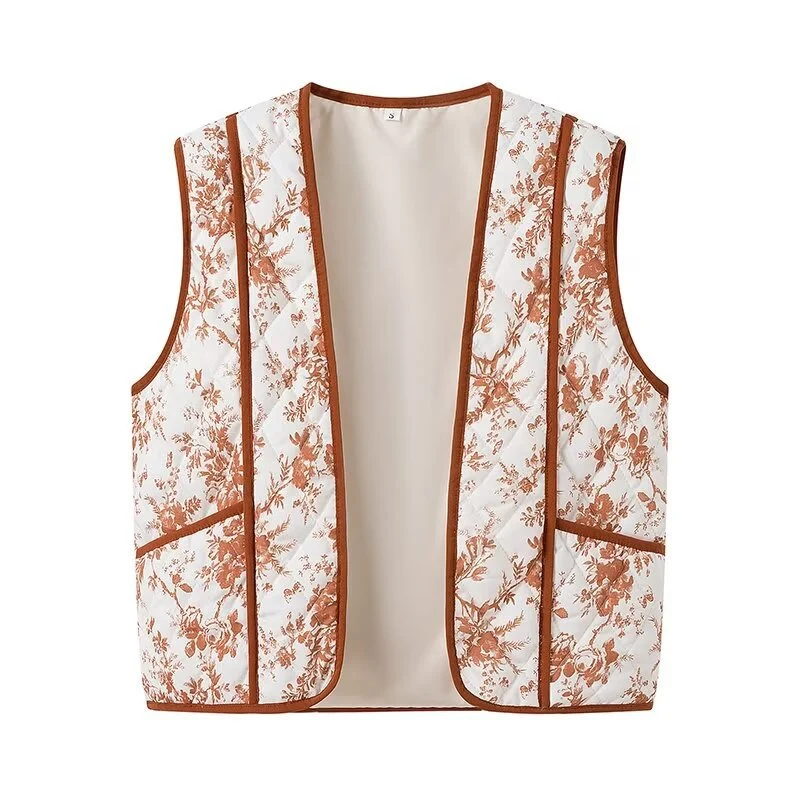 Damen Gesteppte Weste im Landhausstil mit floraler Toile‑Optik und Eingrifftaschen Drune