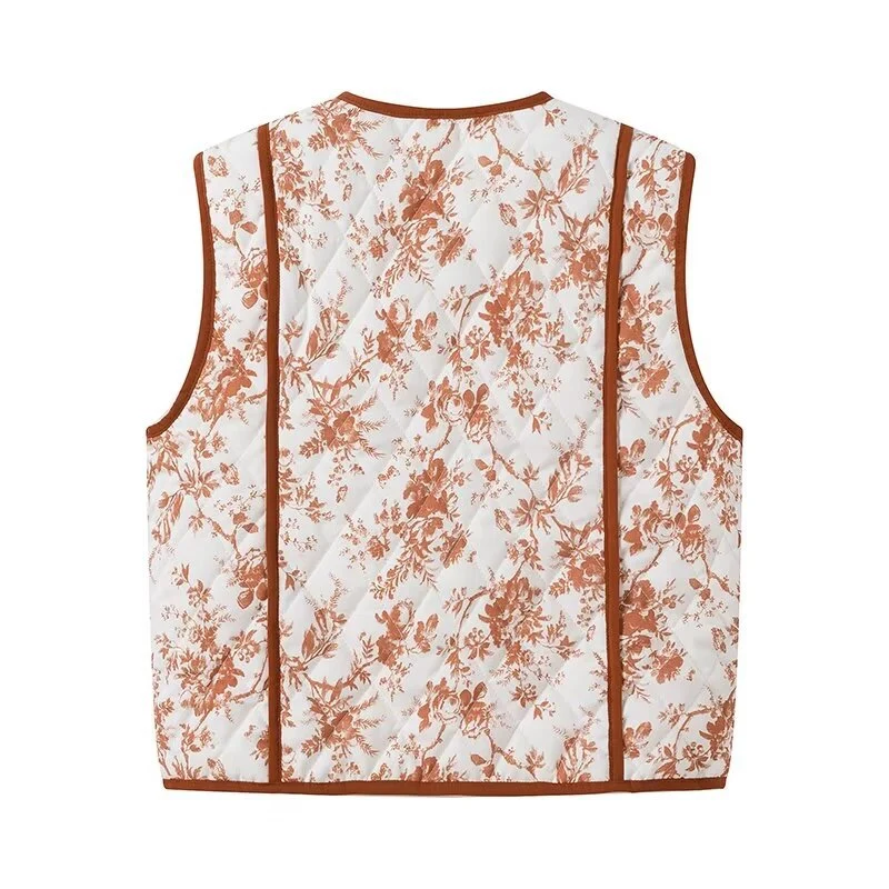 Damen Gesteppte Weste im Landhausstil mit floraler Toile‑Optik und Eingrifftaschen Drune