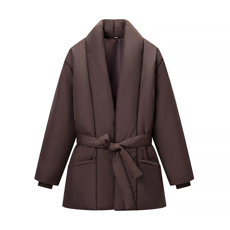 Damen gesteppte Taillengürtel-Steppjacke mit Schalkragen Drune