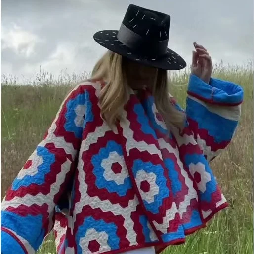 Damen Gesteppte Quilt-Jacke im Patchwork-Motiv mit kastiger Oversize-Silhouette Drune