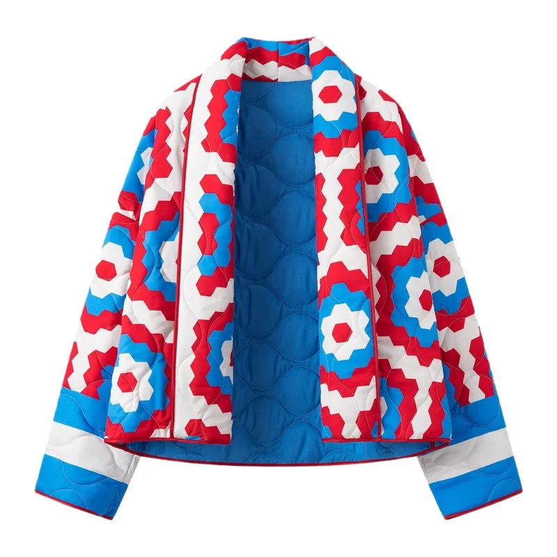 Damen Gesteppte Quilt-Jacke im Patchwork-Motiv mit kastiger Oversize-Silhouette Drune