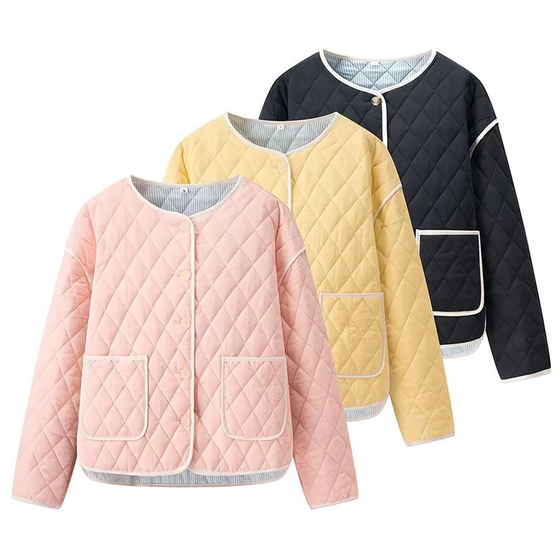 Damen gesteppte Kurzjacke mit Diamantstepp, kontrastierter Paspel und abgerundetem Saum Drune