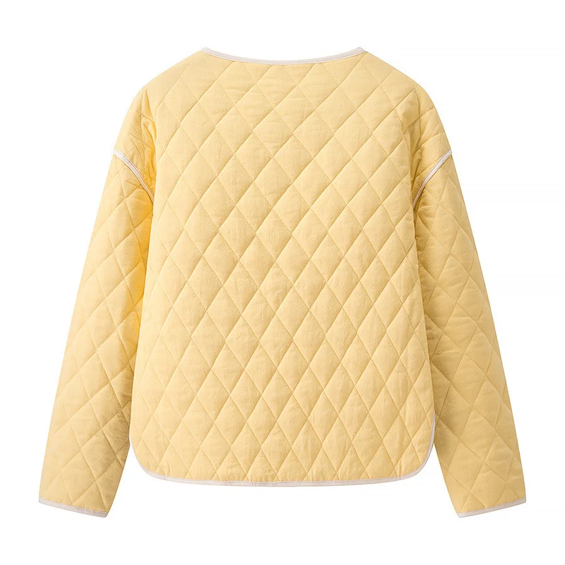 Damen gesteppte Kurzjacke mit Diamantstepp, kontrastierter Paspel und abgerundetem Saum Drune