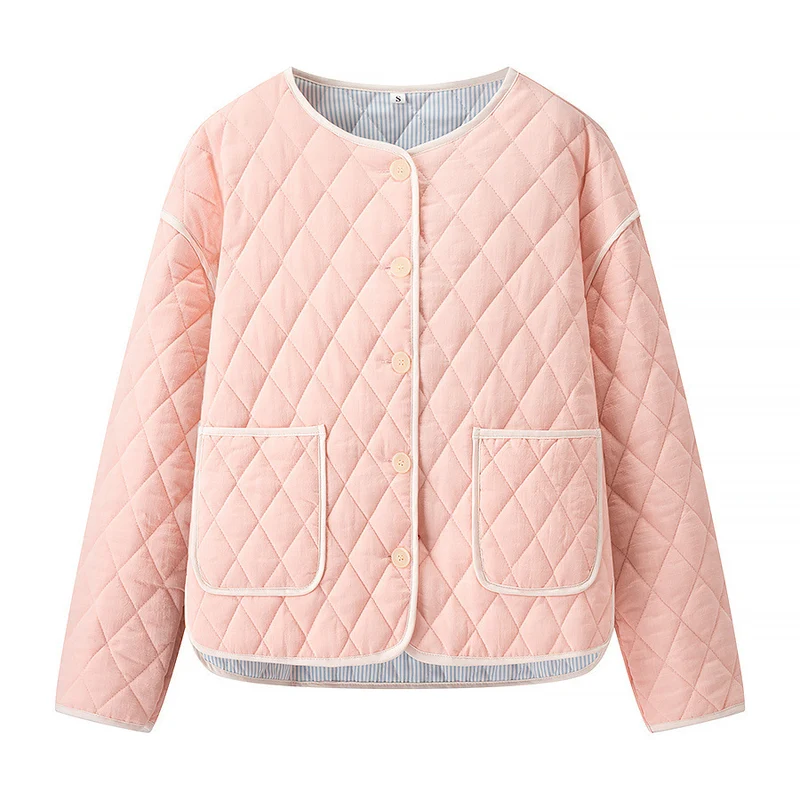 Damen gesteppte Kurzjacke mit Diamantstepp, kontrastierter Paspel und abgerundetem Saum Drune