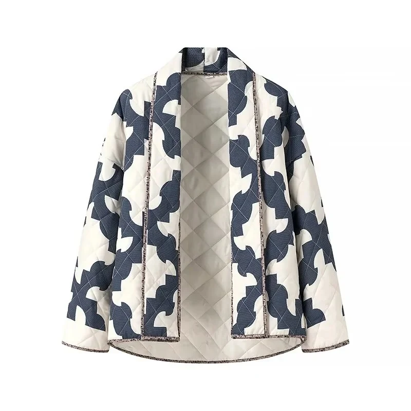 Damen Gequiltete Oversize-Jacke mit Patchworkmuster und weiter Kimono-Ärmel Drune