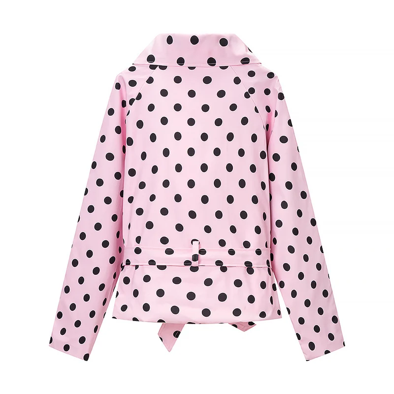 Damen Gepunkteter Trenchcoat-Style mit Bindegürtel und Ballonärmeln Drune