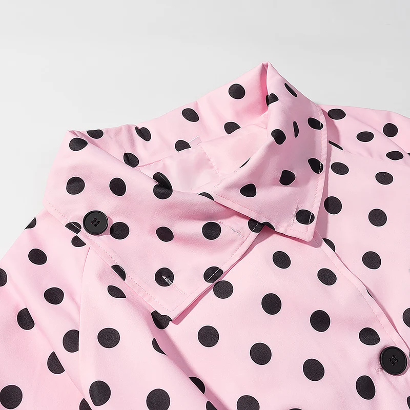 Damen Gepunkteter Trenchcoat-Style mit Bindegürtel und Ballonärmeln Drune