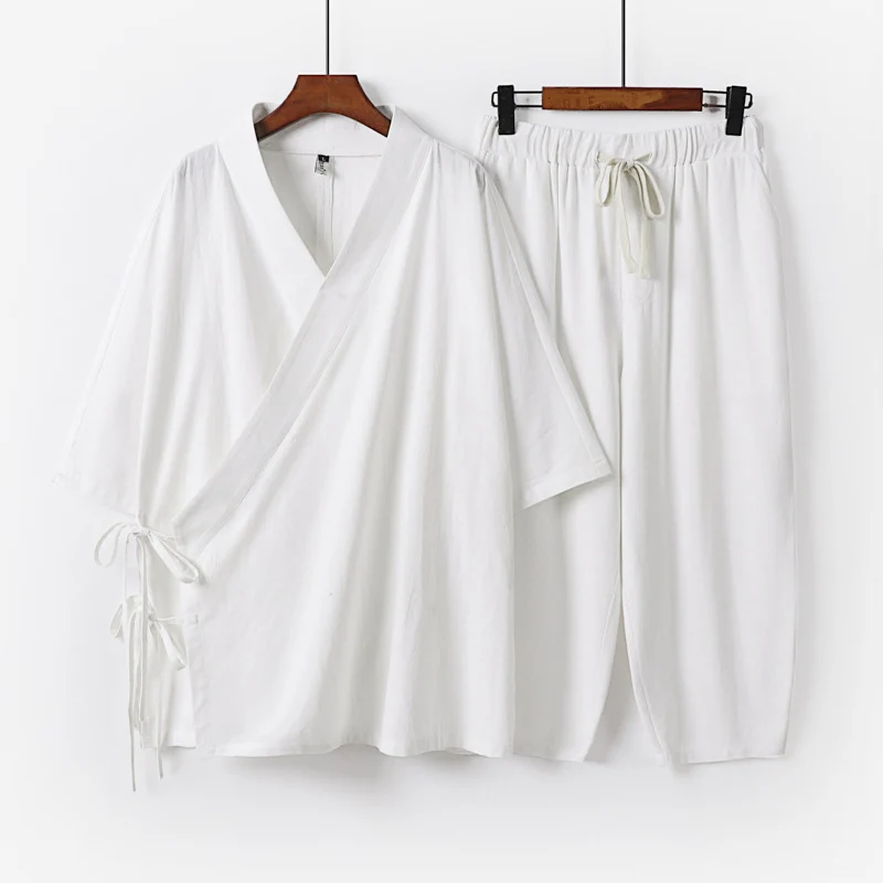 Herren Kimono-Loungewear-Set mit Wickeloberteil, Kordelbundhose und lockerer Passform Drune