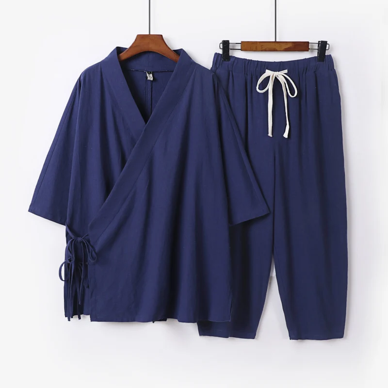 Herren Kimono-Loungewear-Set mit Wickeloberteil, Kordelbundhose und lockerer Passform Drune