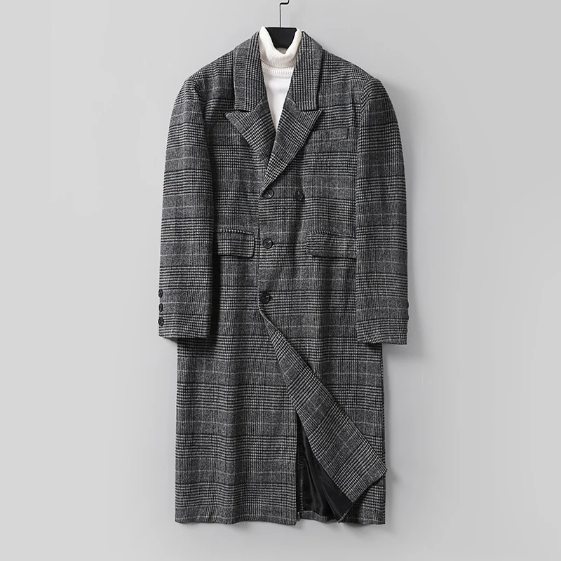 Herren Karierter Longcoat aus Wollmix mit klassischem Revers und geradem Schnitt Drune