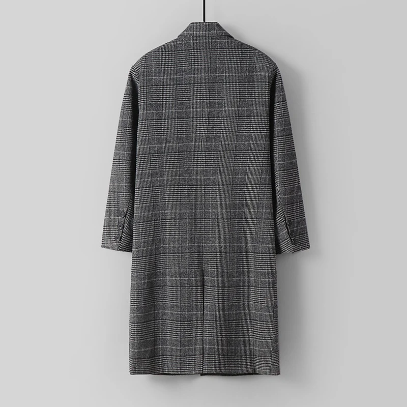 Herren Karierter Longcoat aus Wollmix mit klassischem Revers und geradem Schnitt Drune