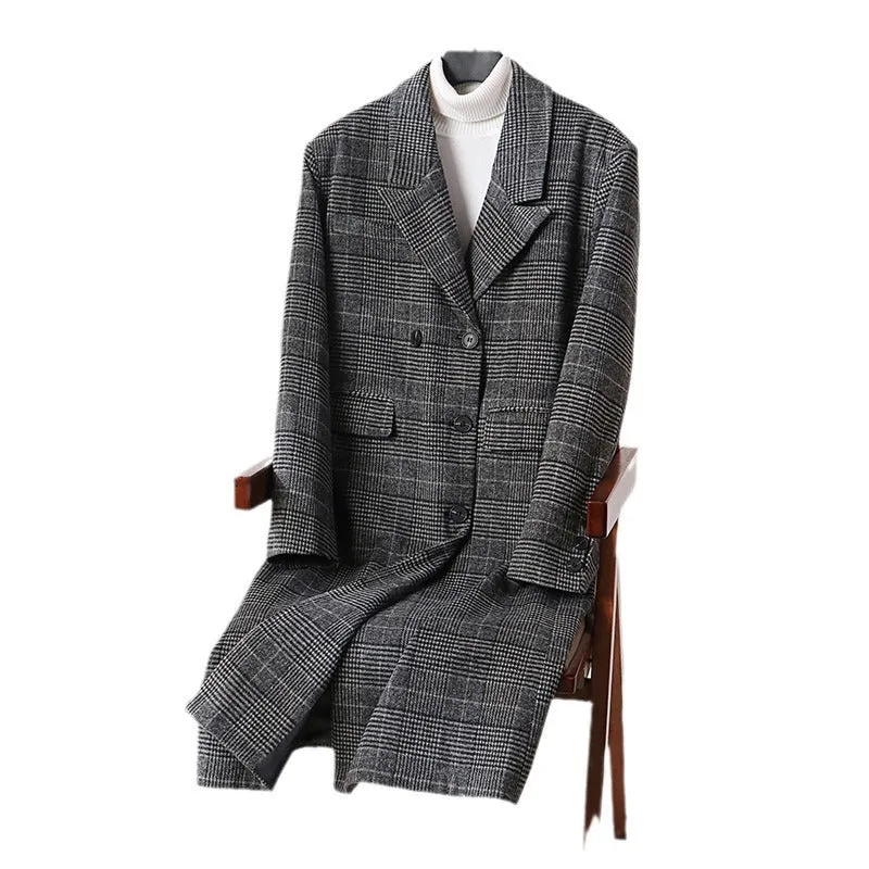 Herren Karierter Longcoat aus Wollmix mit klassischem Revers und geradem Schnitt Drune