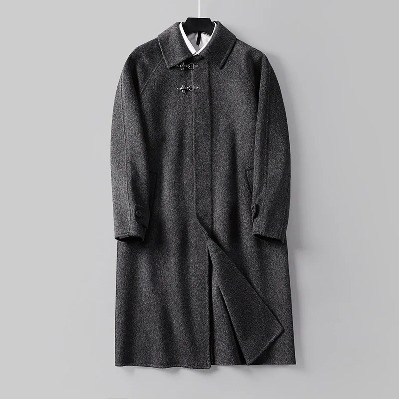 Herren Gerader Wollmix-Longcoat mit verdeckter Front und dekorativen Knebelverschlüssen Drune