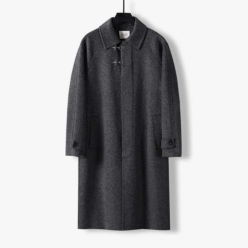 Herren Gerader Wollmix-Longcoat mit verdeckter Front und dekorativen Knebelverschlüssen Drune