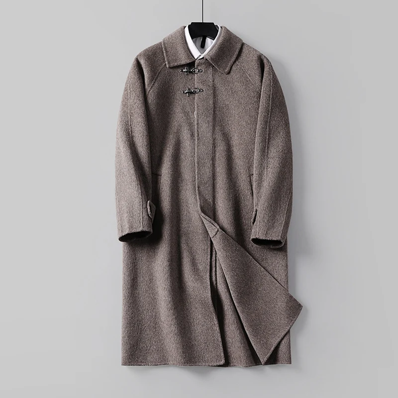 Herren Gerader Wollmix-Longcoat mit verdeckter Front und dekorativen Knebelverschlüssen Drune