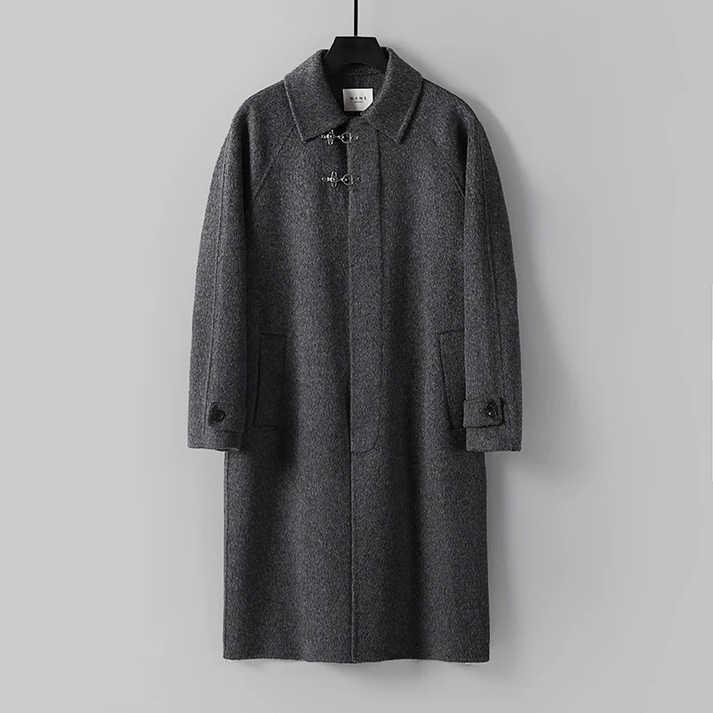 Herren Gerader Wollmix-Longcoat mit verdeckter Front und dekorativen Knebelverschlüssen Drune