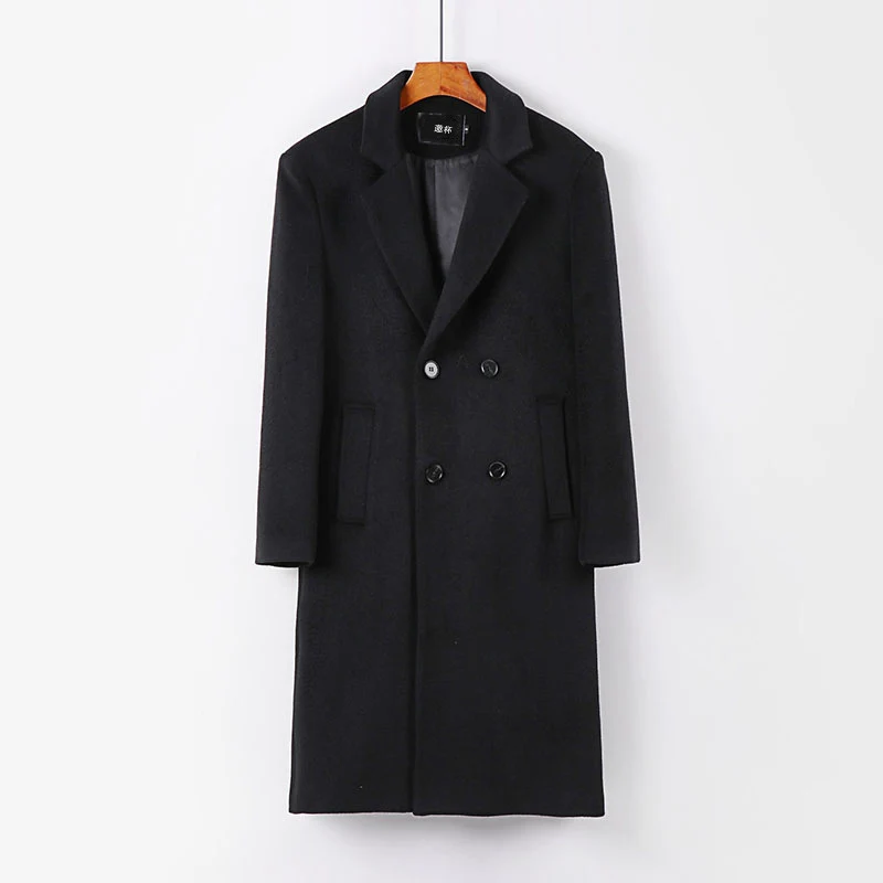 Herren Eleganter Wollmix-Longcoat mit Doppelreihe und fallendem Revers Drune